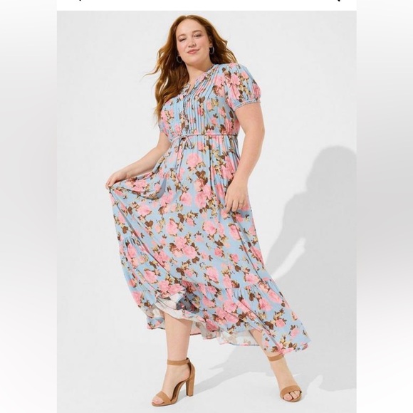 Maxi Stretch Challis Pintuck Tiered Dress - Picture 2 of 5